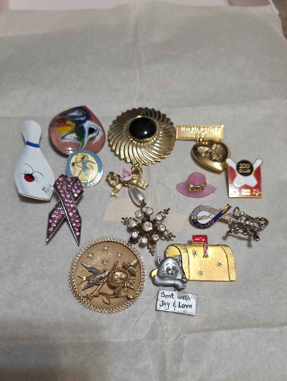 Assorted Women's Gold and Pink Accent Brooch Pin Set